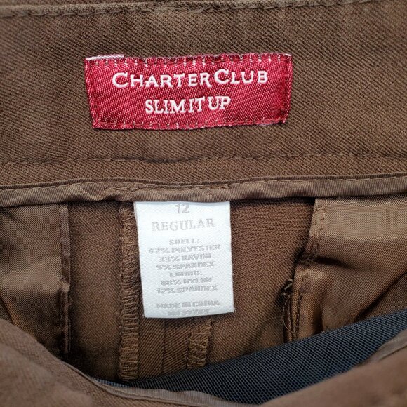 Charter Club Slim It Up Dress Pants Slacks Browns Size 12 Business - Picture 7 of 9
